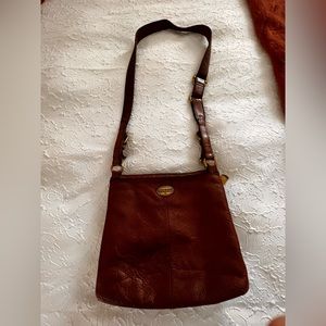 Brown genuine leather 10x11 Fossil pocket book with shoulder strap